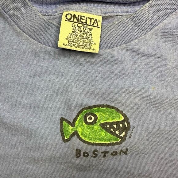 Vtg 90s Big Hed Designs Cartoon Fish Boston Single Stitch Blue Size XL - Picture 7 of 7